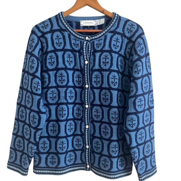 Vintage J. Christopher Chunky Knit Cardigan M Pearl Button Granny Cottagecore - Picture 1 of 10